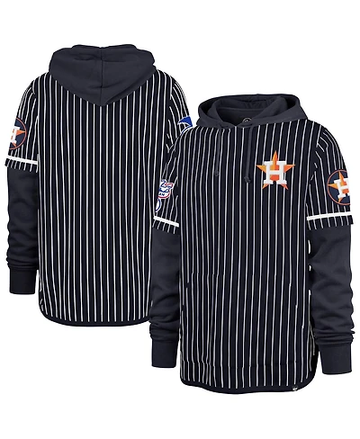 '47 Brand Men's Navy Houston Astros Pinstripe Double Header Pullover Hoodie