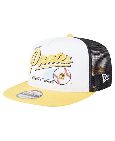 New Era Men's White/Gold Pittsburgh Pirates Retro Script Trucker 9FIFTY Snapback Hat