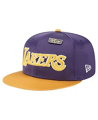 New Era Men's Purple/Gold Los Angeles Lakers Throwback Satin Vintage Pin Two-Tone 59FIFTY Fitted Hat