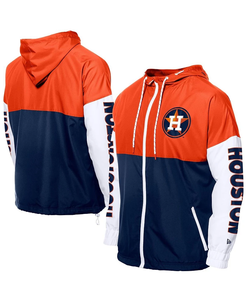 New Era Men's Navy/Orange Houston Astros Color Block Full-Zip Hoodie Windbreaker Jacket