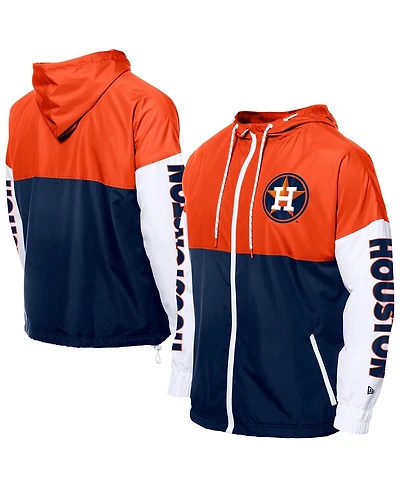 New Era Men's Navy/Orange Houston Astros Color Block Full-Zip Hoodie Windbreaker Jacket