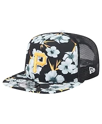 New Era Men's Black Pittsburgh Pirates Adventure Pattern Golfer Trucker Snapback Hat