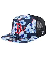 New Era Men's Navy Boston Red Sox Adventure Pattern Golfer Trucker Snapback Hat