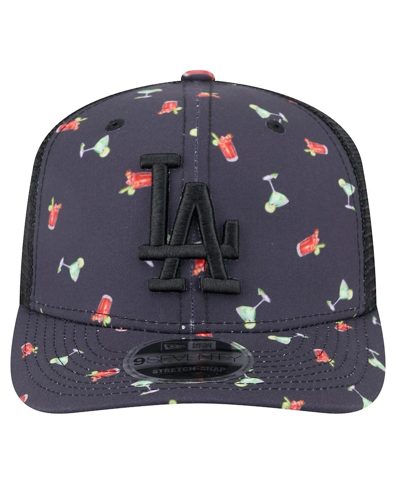 New Era Men's Black Los Angeles Dodgers Adventure Drinks Pattern 9SEVENTY Stretch-Snap Hat