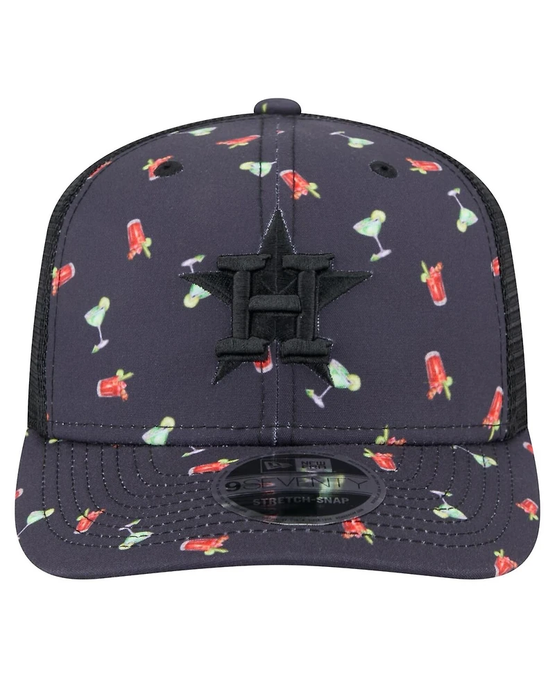 New Era Men's Black Houston Astros Adventure Drinks Pattern 9SEVENTY Stretch-Snap Hat