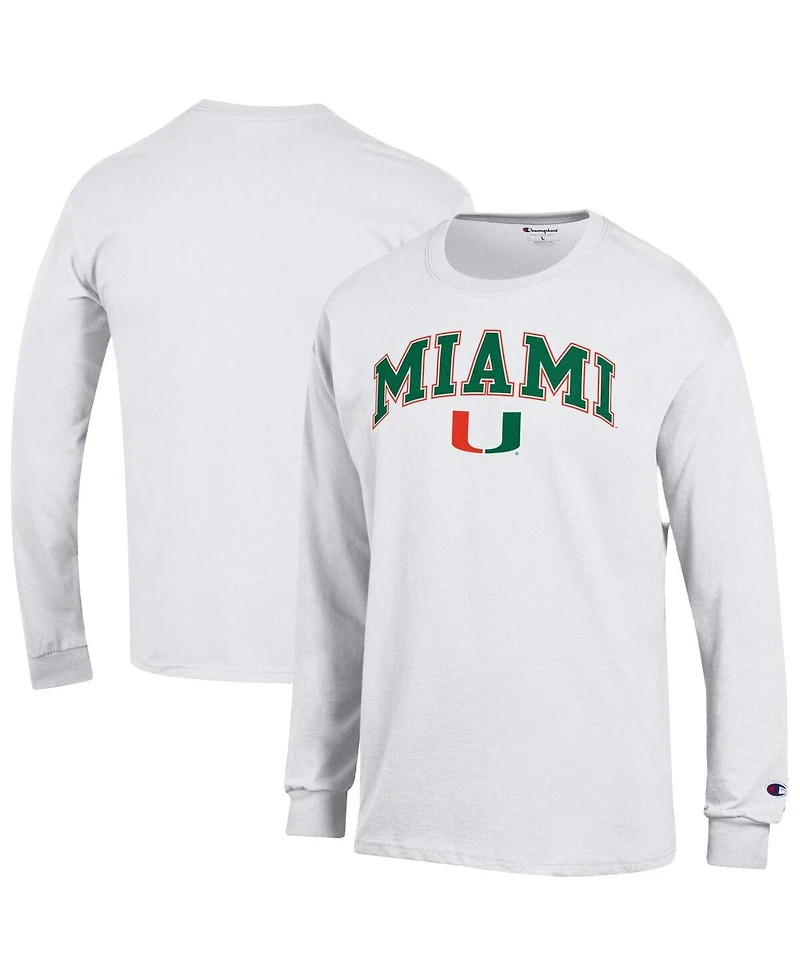 Champion Men's White Miami Hurricanes Arch Over Logo Long Sleeve T-Shirt