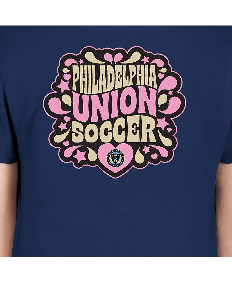 New Era Big Girls Navy Philadelphia Union Bubble Heart T-Shirt