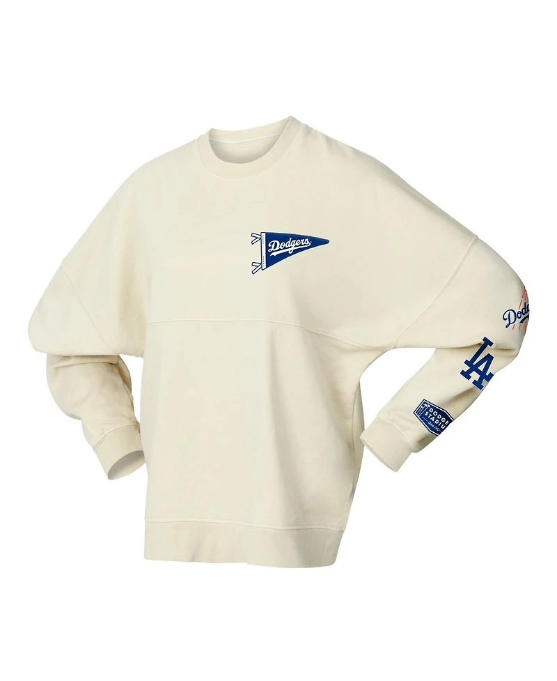 Fanatics Women's Tan Los Angeles Dodgers Pennant Flag Branded Fleece Pullover Sweatshirt