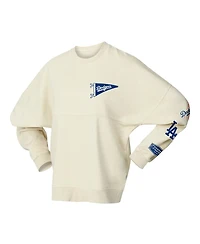 Fanatics Women's Tan Los Angeles Dodgers Pennant Flag Branded Fleece Pullover Sweatshirt