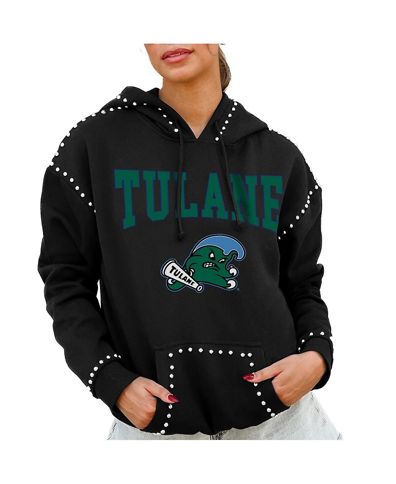 Gameday Couture Women's Black Tulane Green Wave Studded Pullover Hoodie