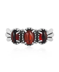 Sterling Silver Garnet 3-Stone Fan Ring, Size 7