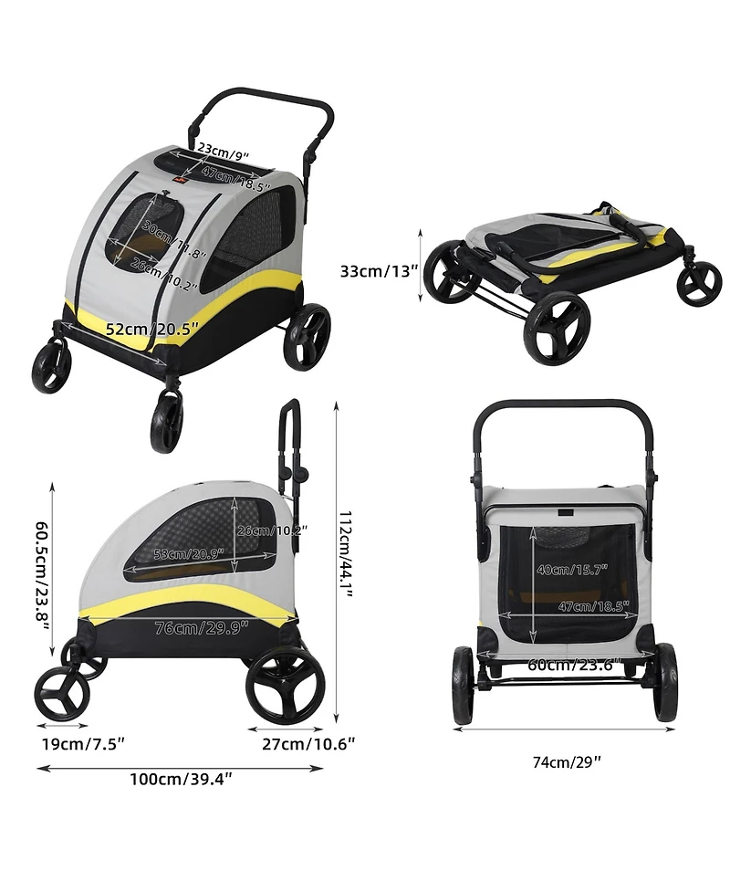 Bingopaw 4 Wheel Foldable Pet Travel Stroller With Basket