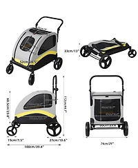 Bingopaw 4 Wheel Foldable Pet Travel Stroller With Basket