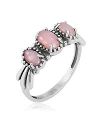 Sterling Silver Pink Opal 3-Stone Fan Ring