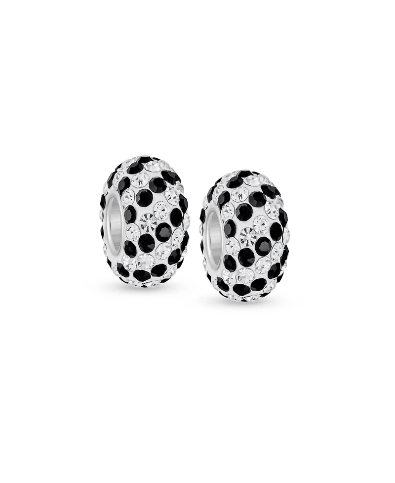 Bling Jewelry Set of 2 Stripe Pave Crystal Charm Beads for European Bracelets