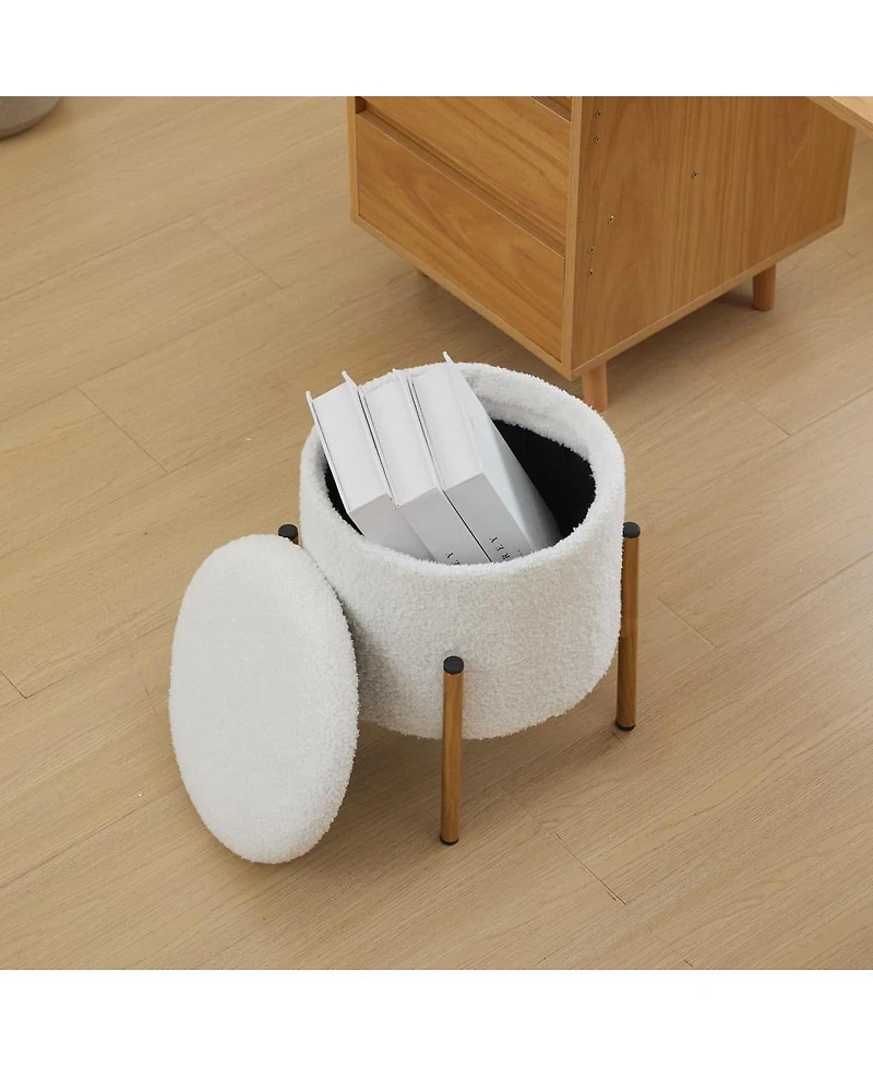 Modern Round Storage Ottoman with Removable Lid and Metal Legs Upholstered Footstool for Living Room Bedroom Entryway No Assembly Needed-The Pop Home