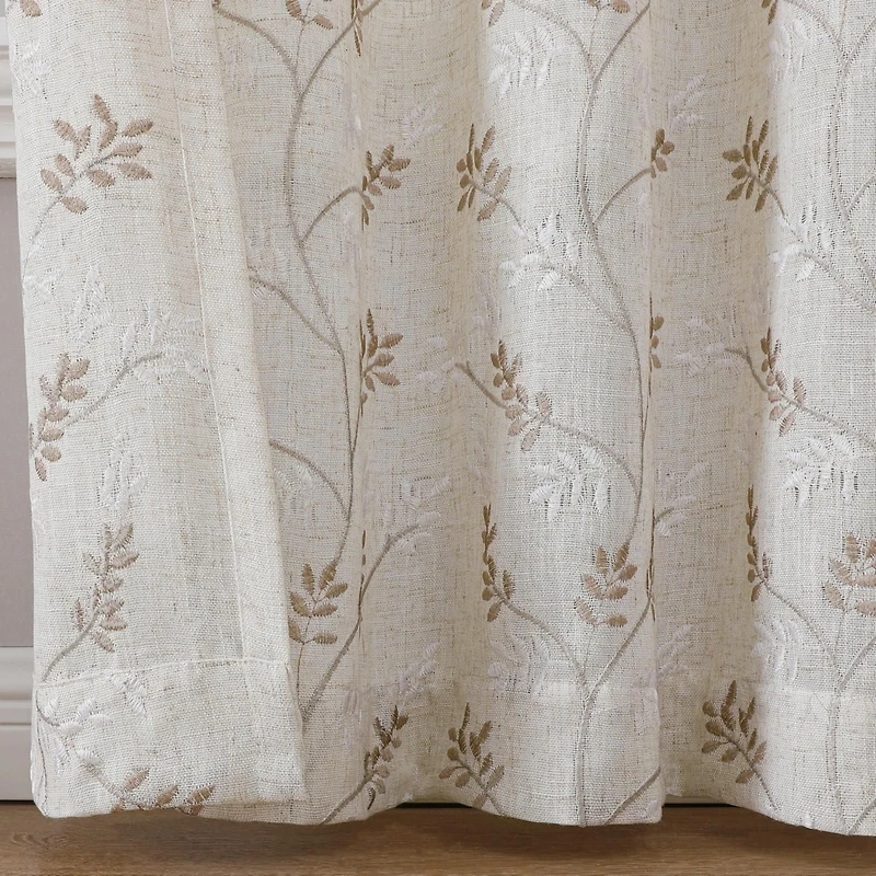 Kate Aurora 1 Piece Vanessa Floral Embroidered Linen Blend Semi Sheer Grommet Window Curtain Panel