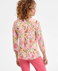 Jm Collection Women's Printed 3/4-Sleeve Top, Exclusively at Macy's
