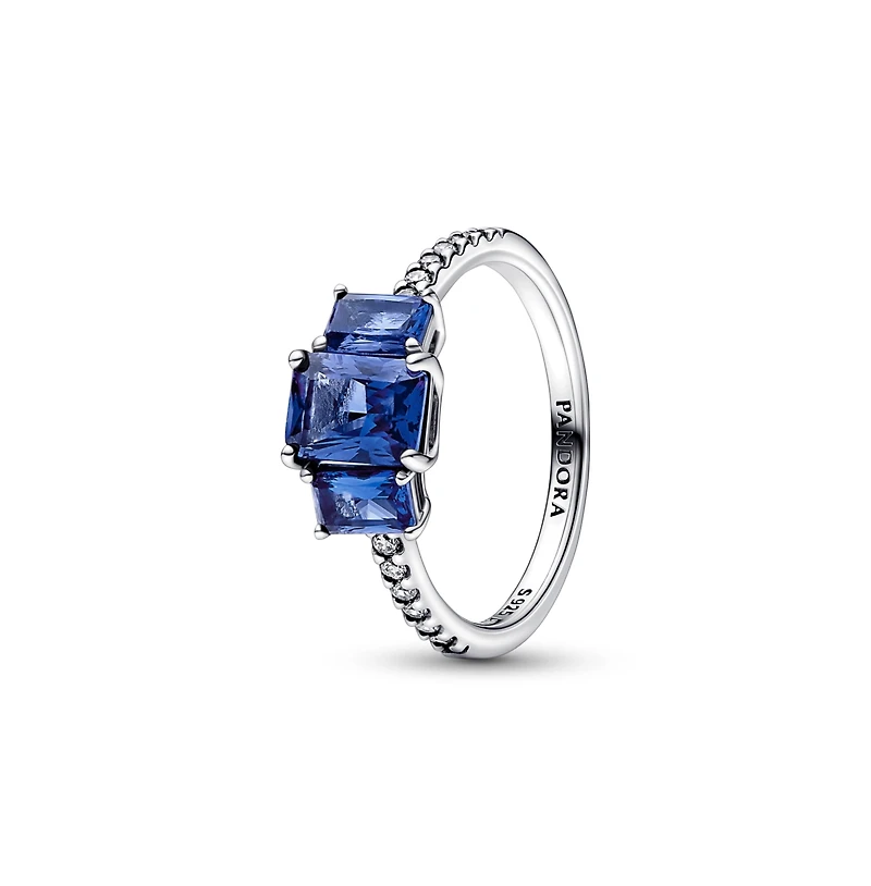 Pandora Blue Rectangular Three Stone Sparkling Ring