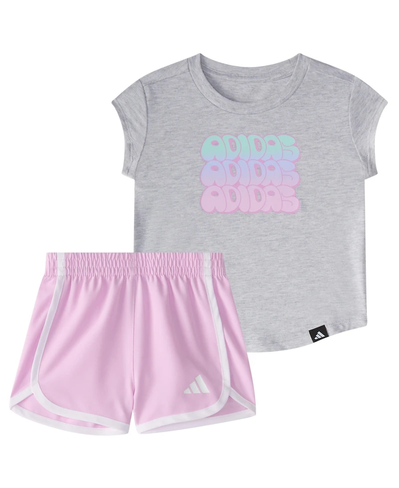 adidas Baby Girls 2-Piece Cap Sleeve Heather T-Shirt and Woven Shorts Set