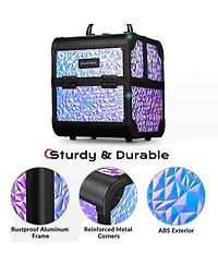 Byootique Rolling Makeup Train Case 3-Piece Cosmetic Organizer Kit Trolley Organizer Travel Case Lockable Salon Barber Case Traveling Cart Trunk with