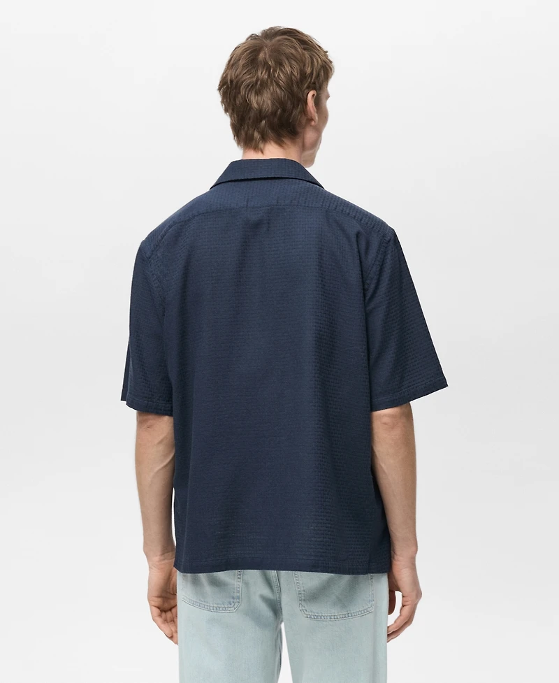 Mango Men's Cotton Check Seersucker Shirt