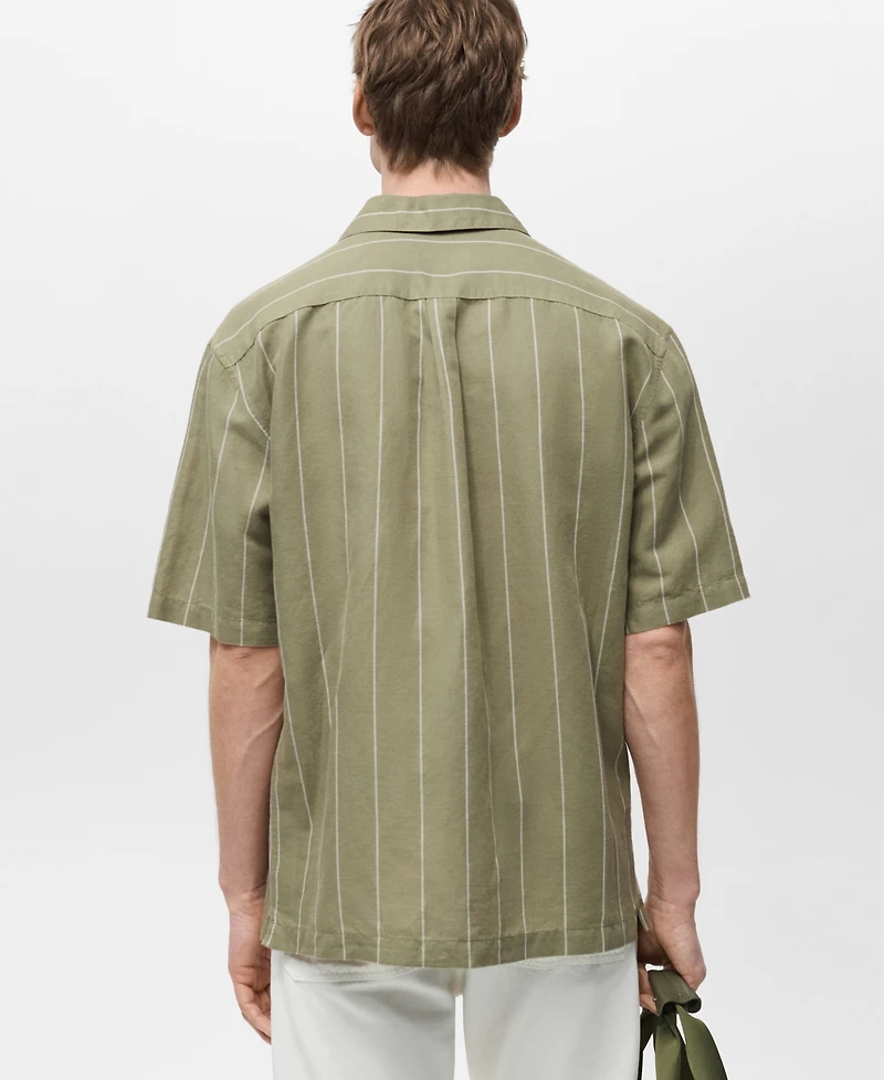 Mango Men's Linen Pinstripe Bowling Shirt