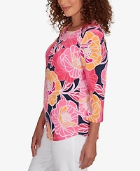 Ruby Rd. Petite Bold Poppies Envelope Neck Top