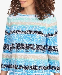 Ruby Rd. Petite Watercolor Floral Stripe Top