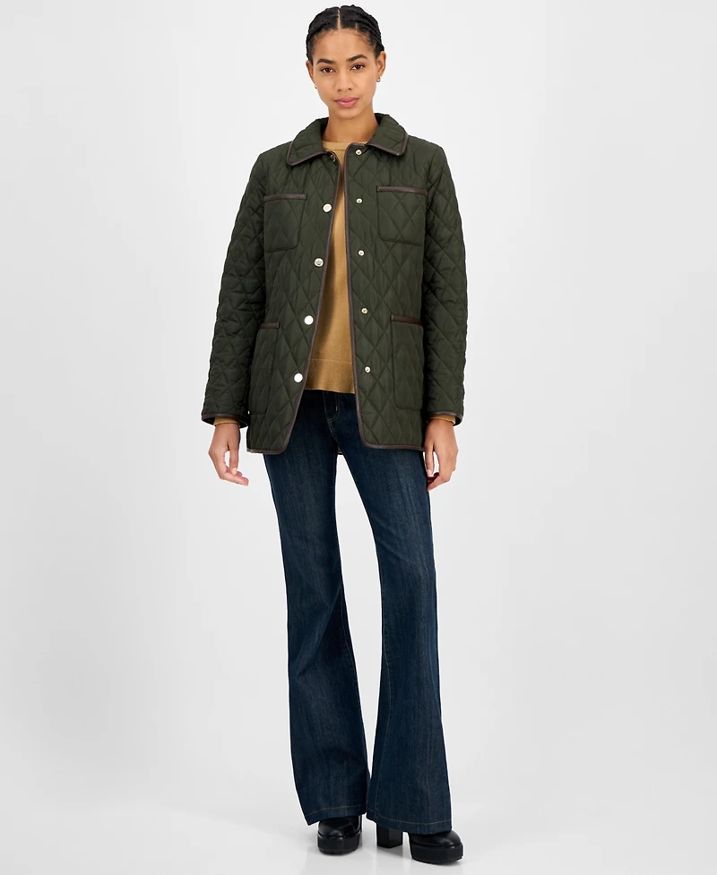 Michael Kors Women's Faux-Leather-Trim Quilted Coat, Exclusively at Macy's