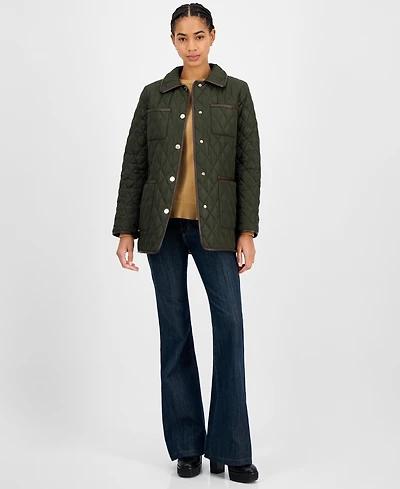 Michael Kors Women's Faux-Leather-Trim Quilted Coat, Exclusively at Macy's