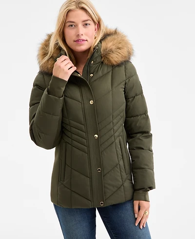 Michael Kors Women's Faux-Fur-Trim Hooded Puffer Coat, Exclusively at Macy's