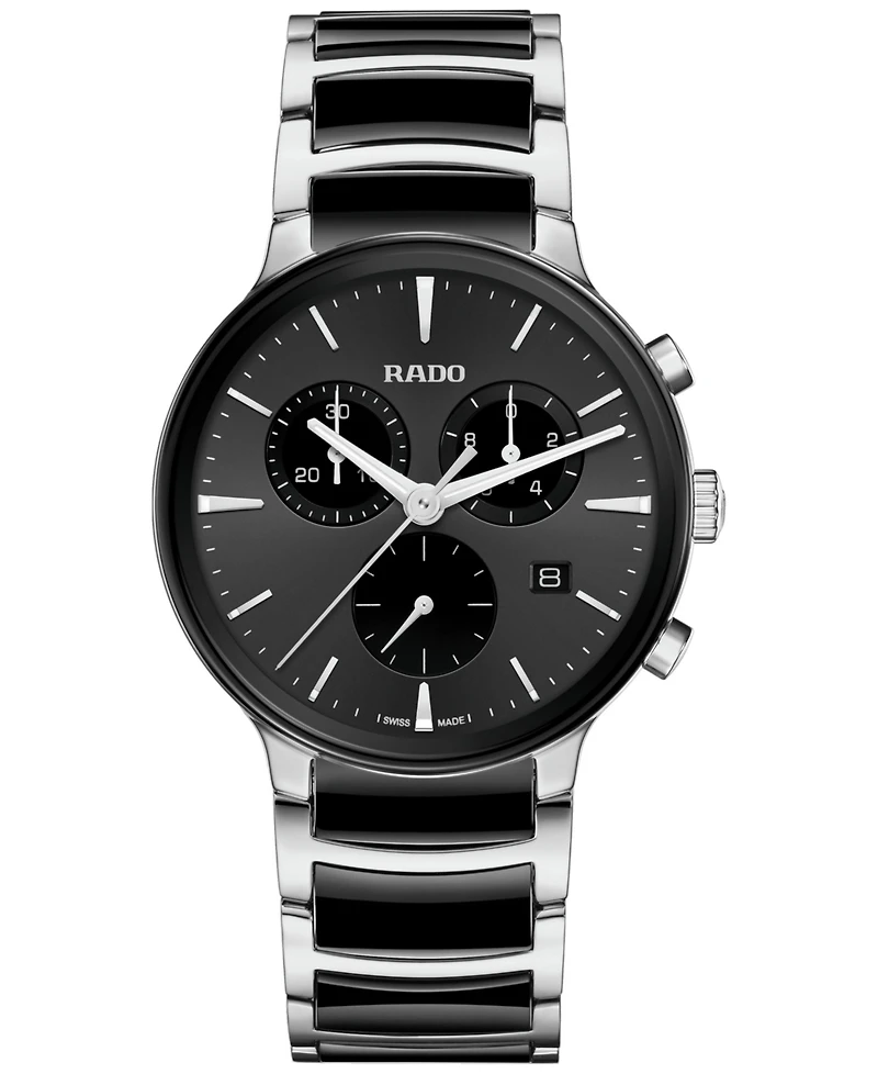 Rado Unisex Swiss Chronograph Centrix Black Ceramic & Stainless Steel Bracelet Watch 41mm