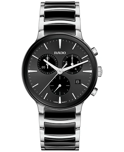 Rado Unisex Swiss Chronograph Centrix Black Ceramic & Stainless Steel Bracelet Watch 41mm