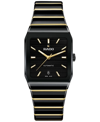 Rado Unisex Swiss Automatic Anatom Gold Pvd Stainless Steel & Black Ceramic Bracelet Watch 33mm