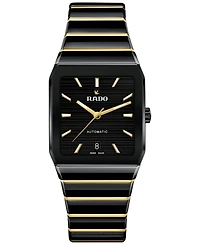Rado Unisex Swiss Automatic Anatom Gold Pvd Stainless Steel & Black Ceramic Bracelet Watch 33mm