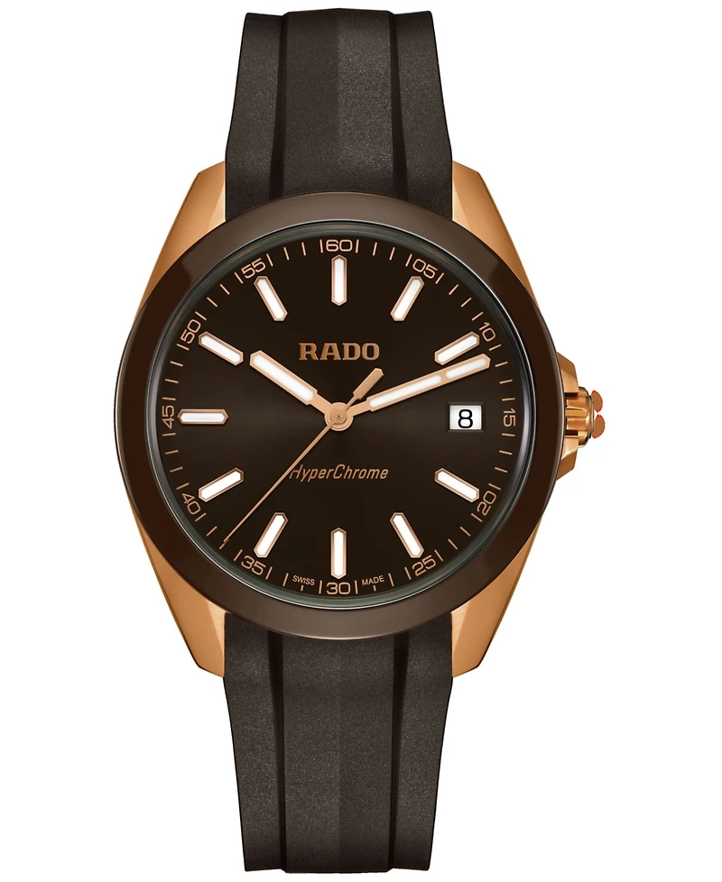 Rado Men's Swiss HyperChrome Brown Rubber Strap Watch 42mm