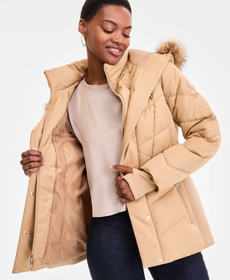 Michael Kors Women's Faux-Fur-Trim Hooded Puffer Coat