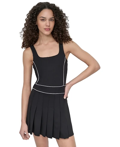 Dkny Sport Women's Contrast-Piping Pleated Sleeveless Dress