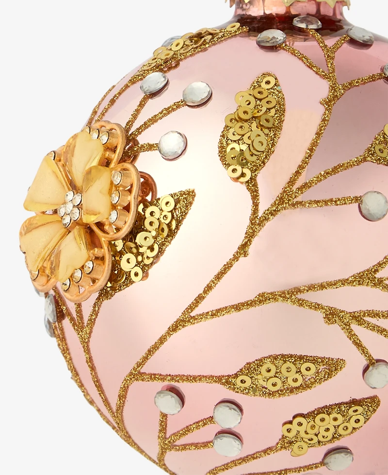 Holiday Lane Berry Tones Pink and Gold Floral Ball Ornament, Macy's Exclusive