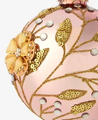 Holiday Lane Berry Tones Pink and Gold Floral Ball Ornament, Macy's Exclusive