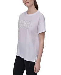 Dkny Sports Women's Rhinestone-Logo Drop-Shoulder T-Shirt