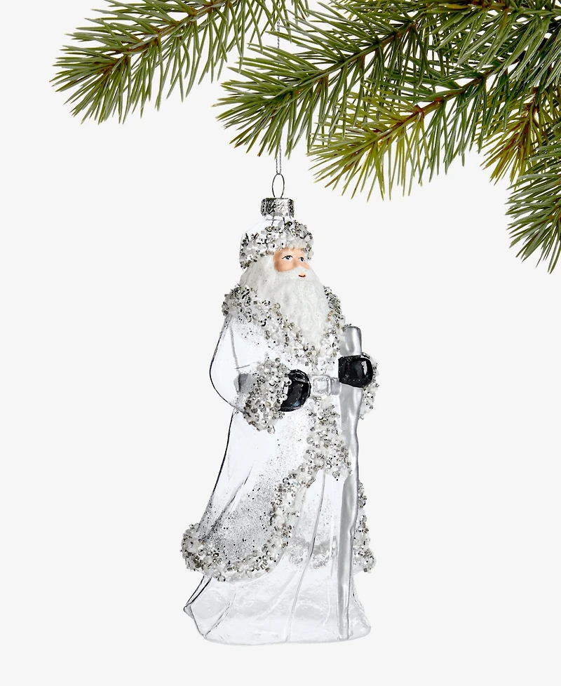 Holiday Lane Gilded Glamour Silver Santa Ornament, Macy's Exclusive