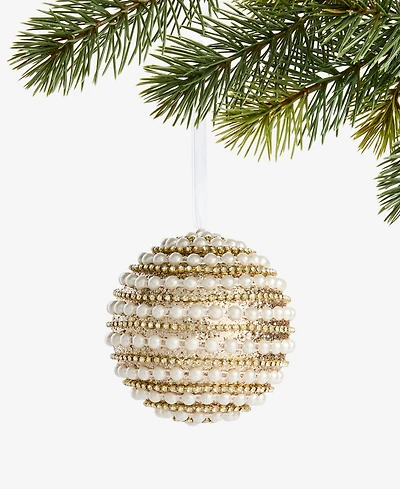 Holiday Lane Gilded Glamour Pearl Stripe Ball Ornament, Macy's Exclusive