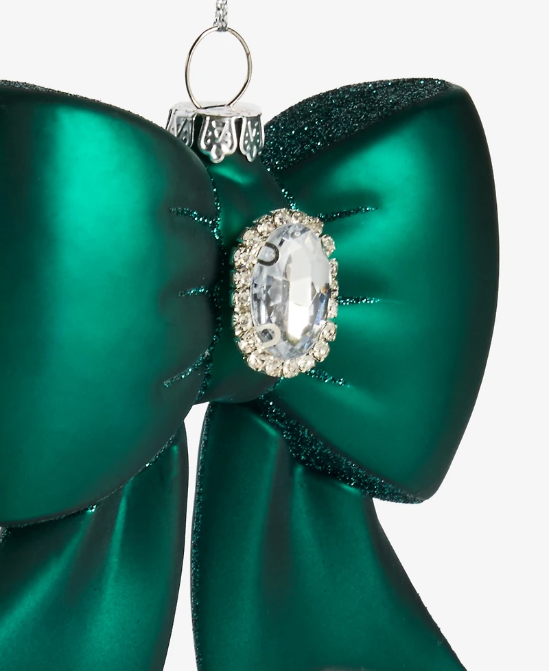 Holiday Lane Gilded Glamour Green Glass Bow Ornament, Macy's Exclusive