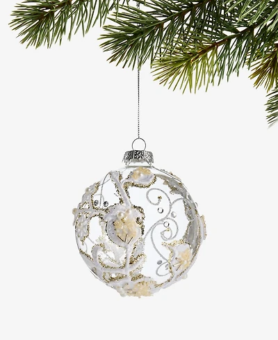 Holiday Lane Gilded Glamour Glass Clear Floral Ball Ornament, Macy's Exclusive