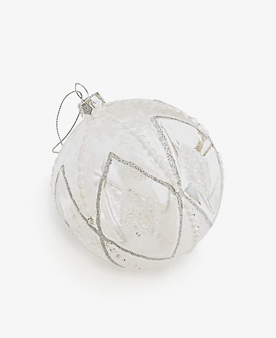 Holiday Lane Iced Delight Glass White Beaded Ball Ornament, Macy's Exclusive