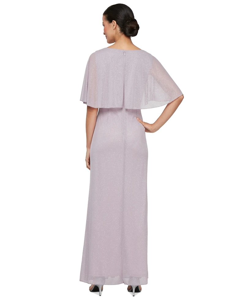 Sl Fashions Petite Metallic A-Line Cape Gown