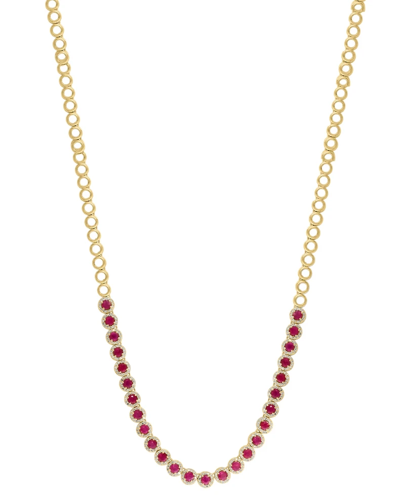 Effy Ruby (4-7/8 ct. t.w.) & Diamond (1-3/8 ct. t.w.) Halo 17-1/2" Collar Necklace in 14k Gold