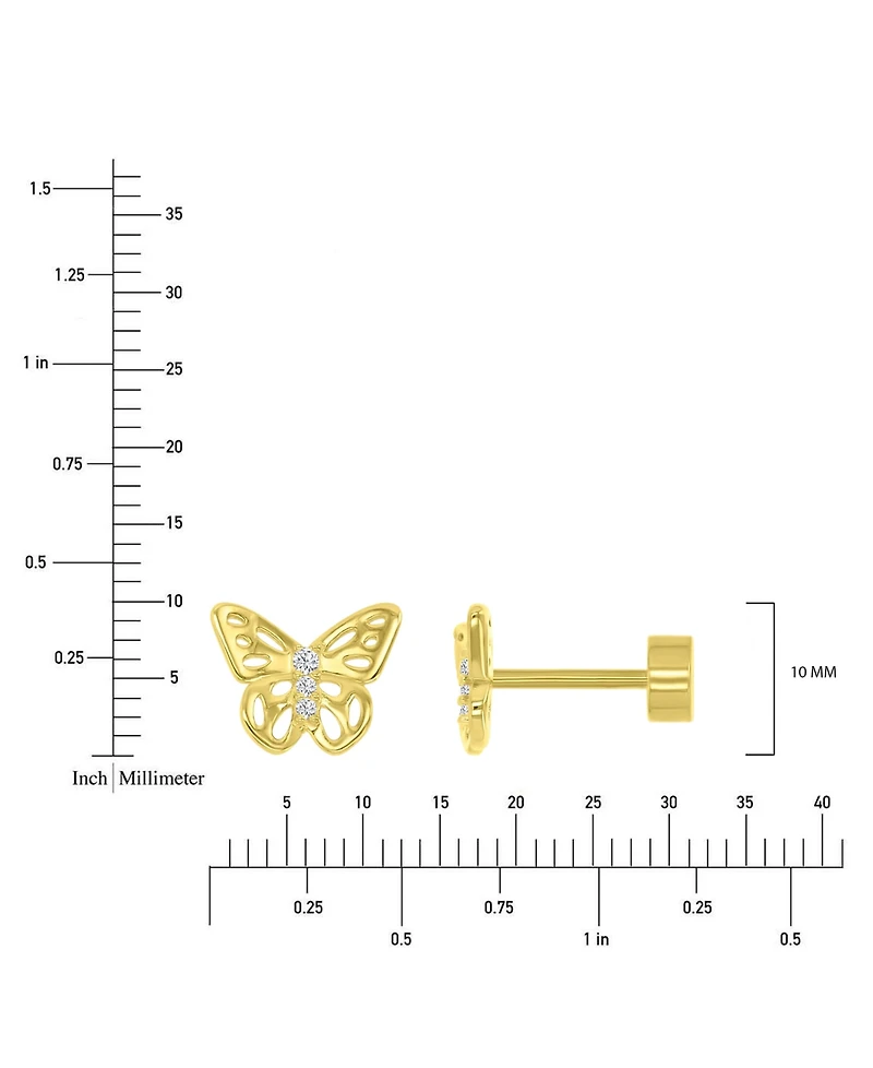 Pave Butterfly Stud Earrings in 14k Gold over Sterling Silver